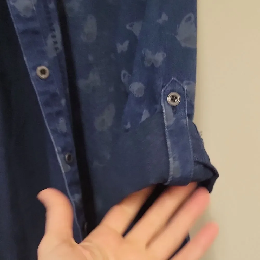 J. Jill Butterfly Design Blouse Blue Size S